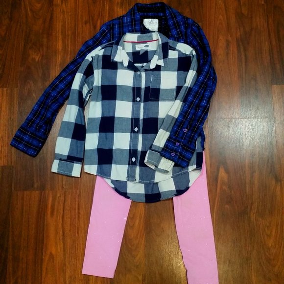 Old Navy, Osh Kosh, Justice Other - Girls' Button-up Tops (2) and Leggings, VGUC-EUC